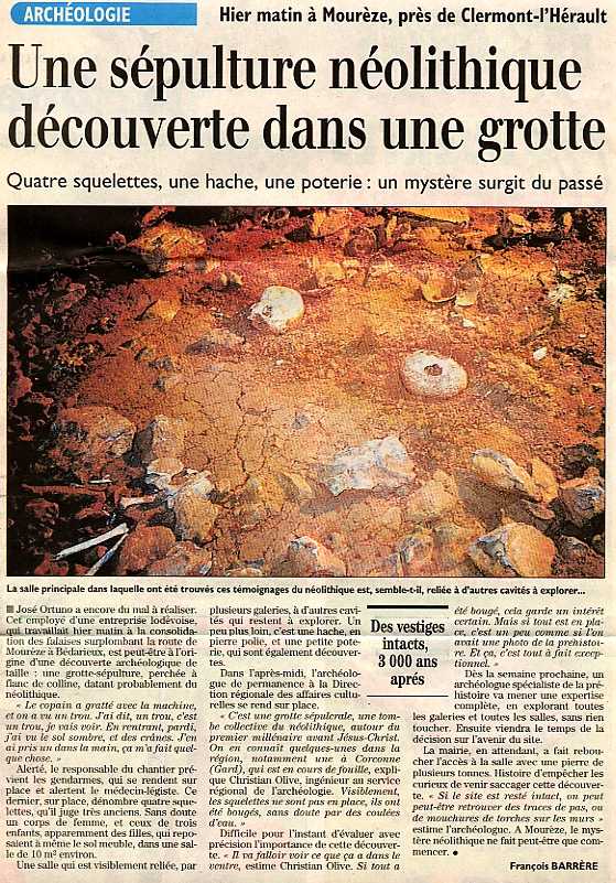 Une sépulture néolithique découverte dans une grotte. ARTICLE DANS UNE ETROITURE / PATIENCE, IL ARRIVE...