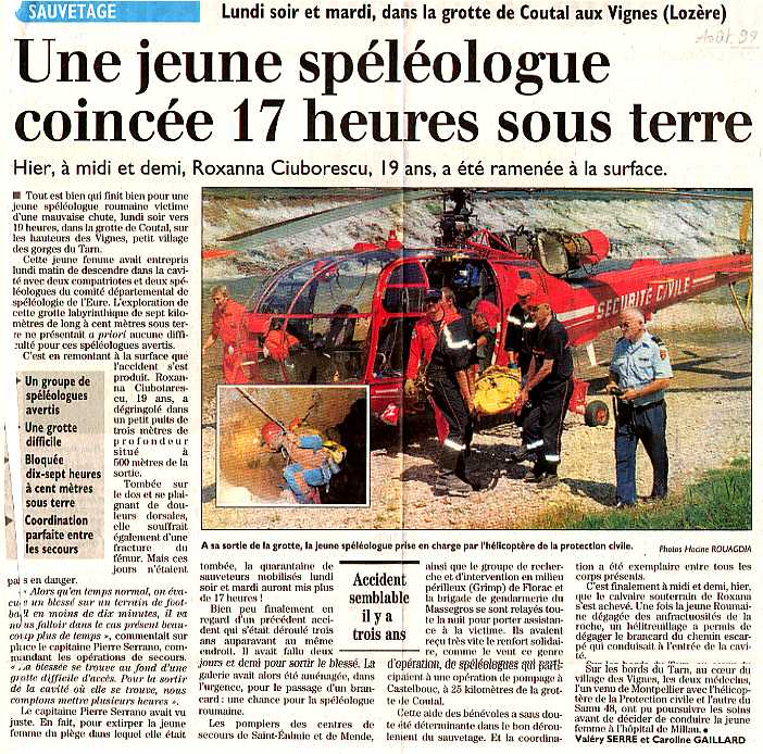 Secours en Lozère : ARTICLE DANS UNE ETROITURE / PATIENCE, IL ARRIVE...